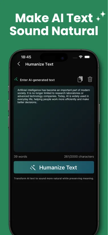 Humanize Text editor with a natural-language rewrite action